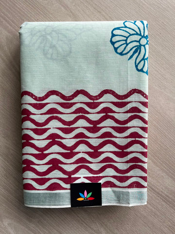 Simple Block Printed Cotton Saree - 33595