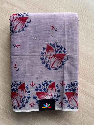 Simple Block Printed Cotton Saree - 33596