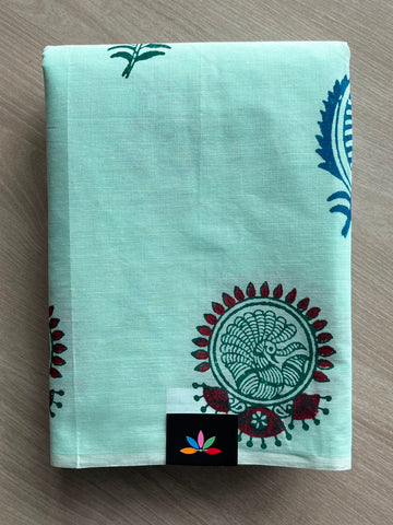 Simple Block Printed Cotton Saree - 33598
