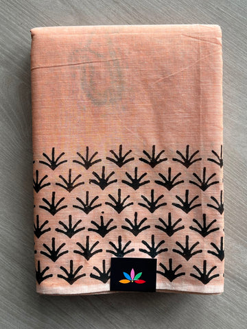 Simple Block Printed Cotton Saree - 33600