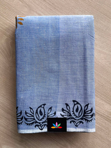 Simple Block Printed Cotton Saree - 33601