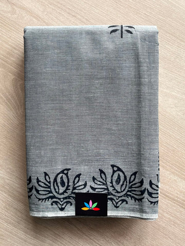 Simple Block Printed Cotton Saree - 33603