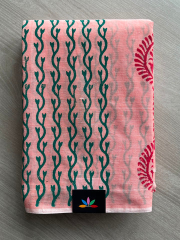Simple Block Printed Cotton Saree - 33604