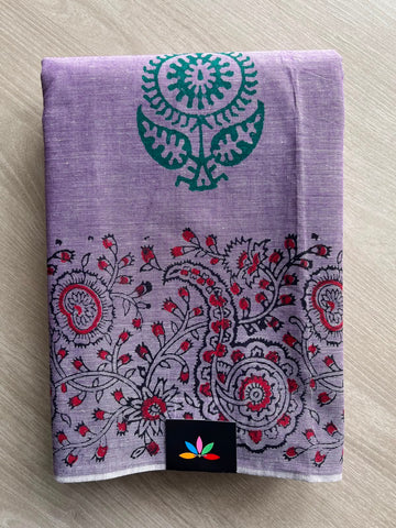 Simple Block Printed Cotton Saree - 33605