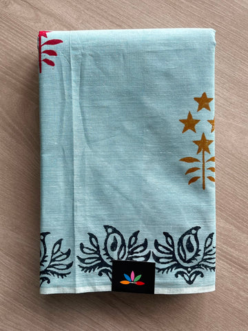 Simple Block Printed Cotton Saree - 33607