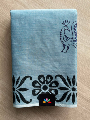 Simple Block Printed Cotton Saree - 33608