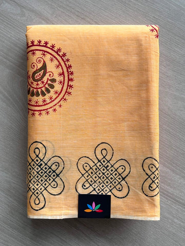 Simple Block Printed Cotton Saree - 33609