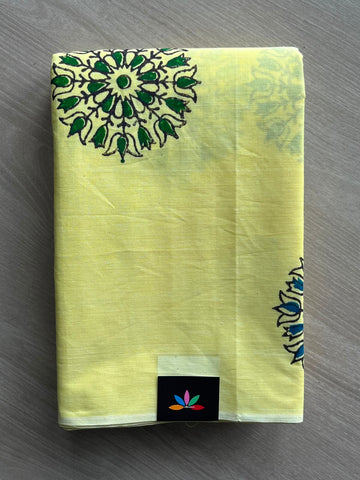 Simple Block Printed Cotton Saree - 33611