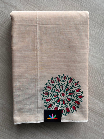 Simple Block Printed Cotton Saree - 33618