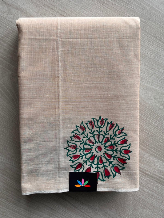 Simple Block Printed Cotton Saree - 33618