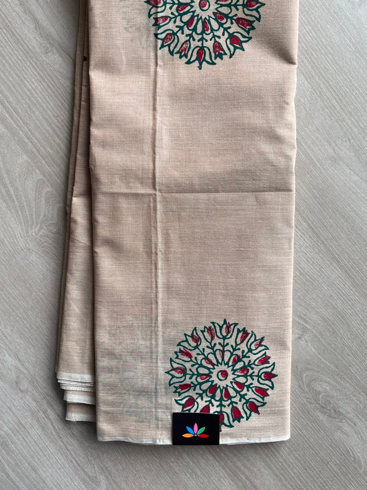 Simple Block Printed Cotton Saree - 33618