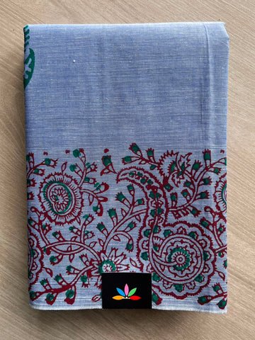 Simple Block Printed Cotton Saree - 33620