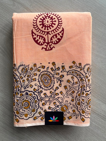 Simple Block Printed Cotton Saree - 33621