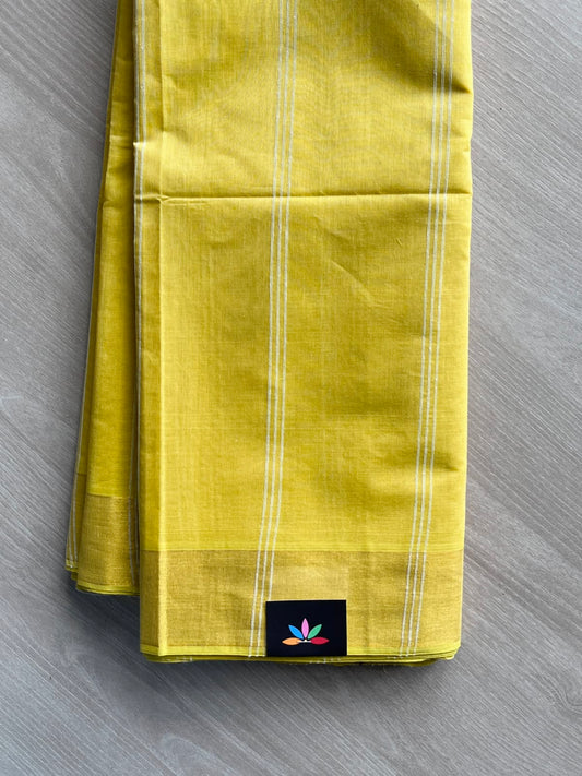Golden Yellow Simple Striped Cotton Saree - 35234