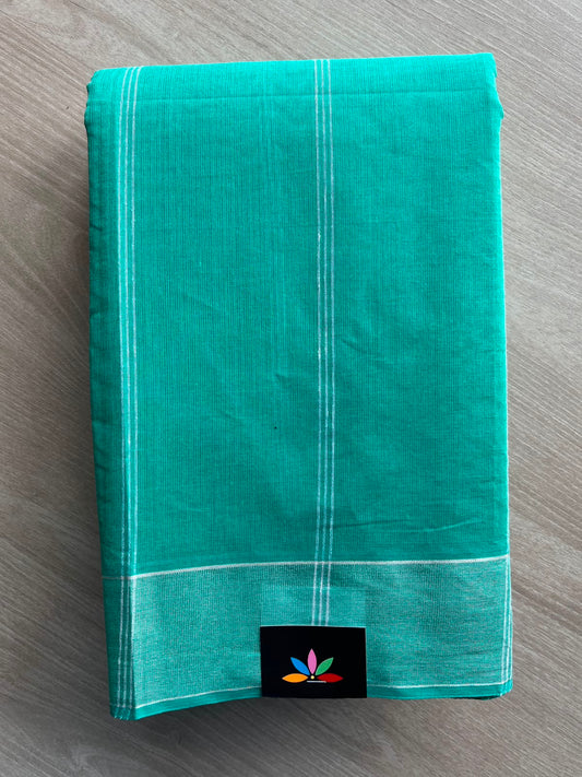 Cyan Green Simple Striped Cotton Saree - 35235