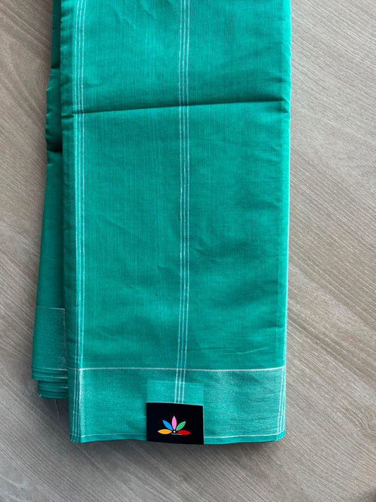 Cyan Green Simple Striped Cotton Saree - 35235