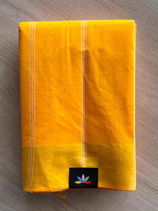 Amber Yellow Simple Striped Cotton Saree - 35236