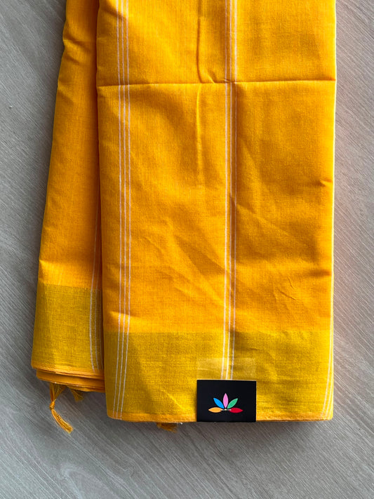 Amber Yellow Simple Striped Cotton Saree - 35236