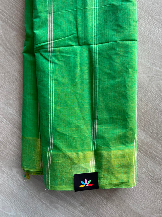 Emerald Green Simple Striped Cotton Saree - 35237