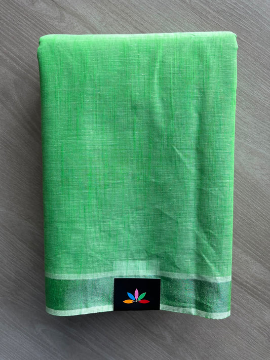 Bright Parrot Green Simple Border Cotton Saree - 35242