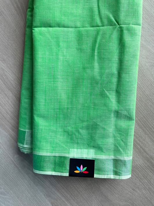 Bright Parrot Green Simple Border Cotton Saree - 35242