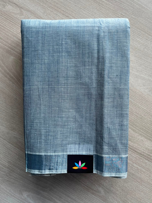 Grey Blue Simple Border Cotton Saree - 35243
