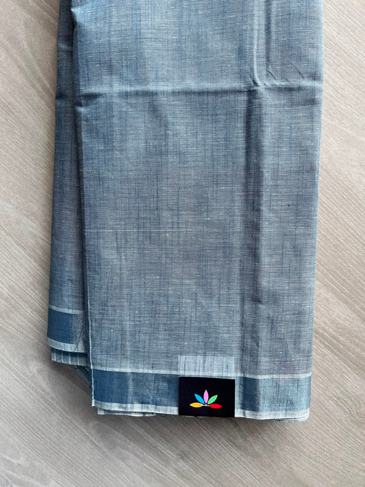 Grey Blue Simple Border Cotton Saree - 35243