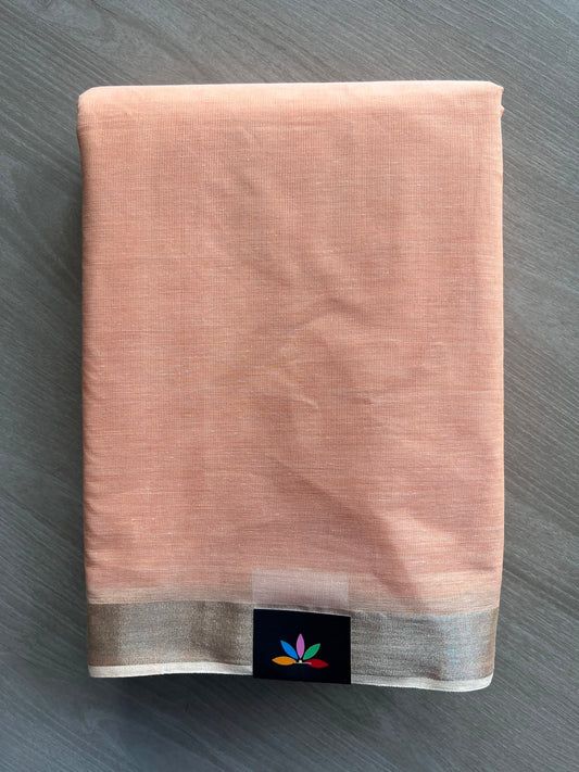 Apricot Orange Border Cotton Saree - 35245