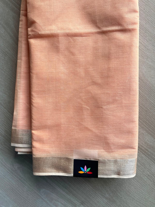 Apricot Orange Border Cotton Saree - 35245