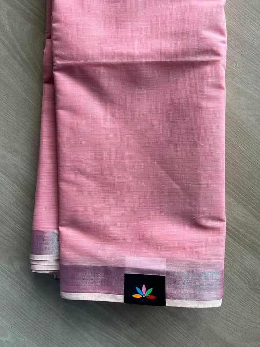 Baby pink Simple Border Cotton Saree - 35246