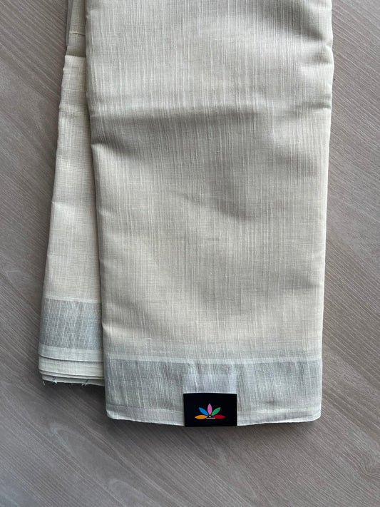 Pearl-White Simple Border Cotton Saree - 35248