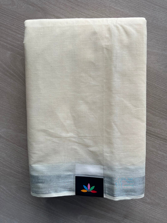 Ivory Simple Border Cotton Saree - 35250