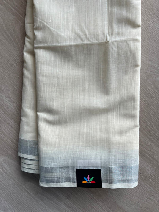 Pearl-White Simple Border Cotton Saree - 35252