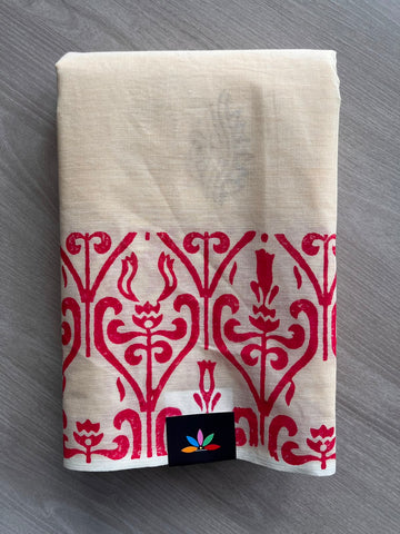 Simple Block Printed Cotton Saree - 35254