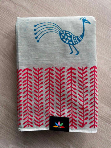 Simple Block Printed Cotton Saree - 35255