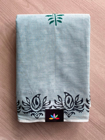 Simple Block Printed Cotton Saree - 35256