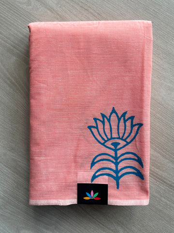 Simple Block Printed Cotton Saree - 35257