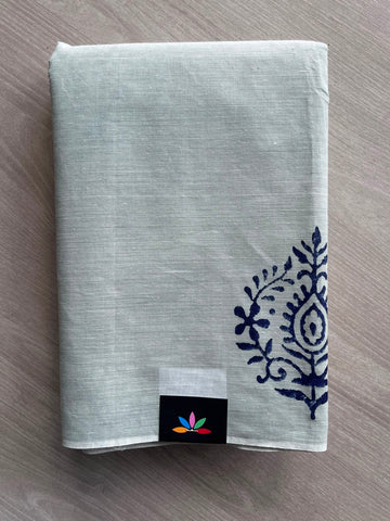 Simple Block Printed Cotton Saree - 35258