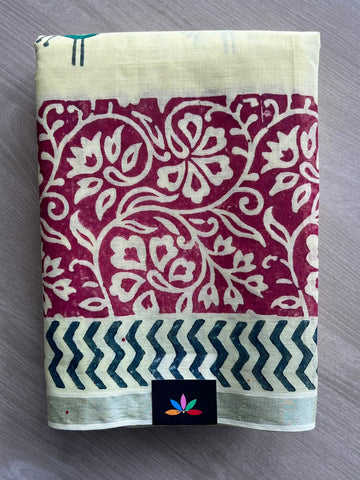 Simple Block Printed Cotton Saree - 35259