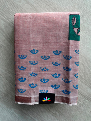 Simple Block Printed Cotton Saree - 35260