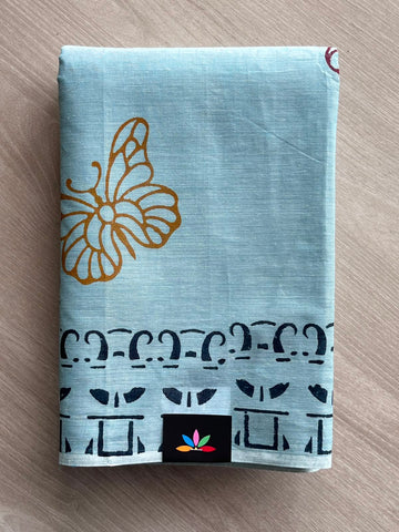 Simple Block Printed Cotton Saree - 35261