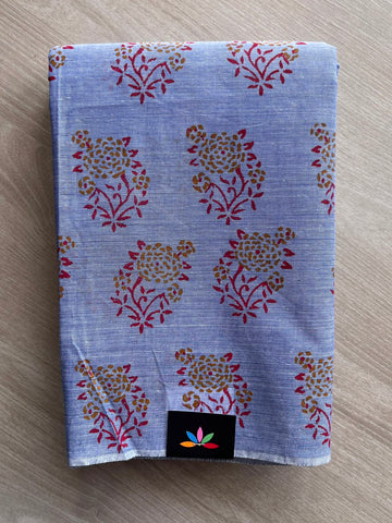 Simple Block Printed Cotton Saree - 35262