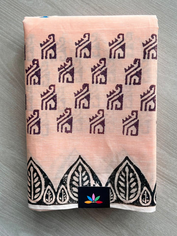 Simple Block Printed Cotton Saree - 35263
