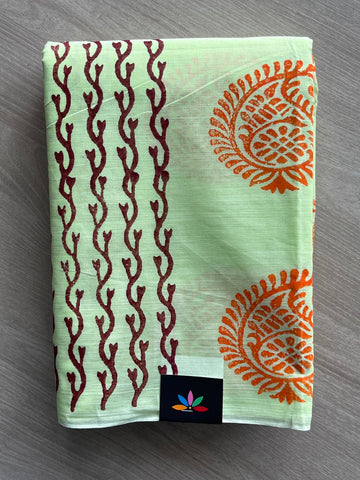 Simple Block Printed Cotton Saree - 35267