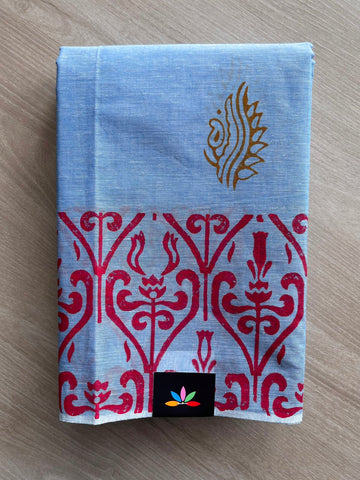 Simple Block Printed Cotton Saree - 35268
