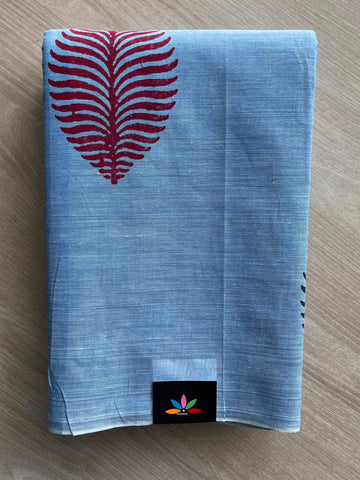 Simple Block Printed Cotton Saree - 35269