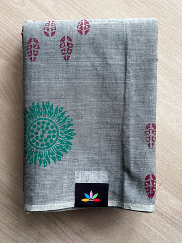 Simple Block Printed Cotton Saree - 35271