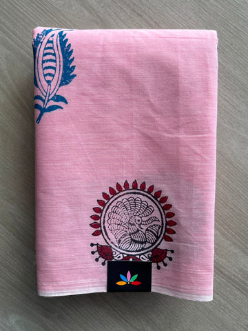 Simple Block Printed Cotton Saree - 35273