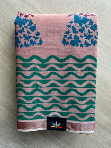 Simple Block Printed Cotton Saree - 35274
