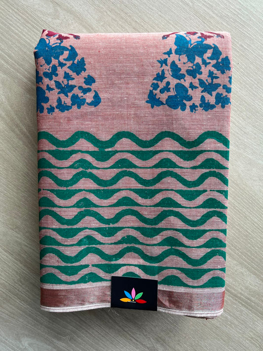 Dusty Rose Simple Block Printed Cotton Saree - 35274